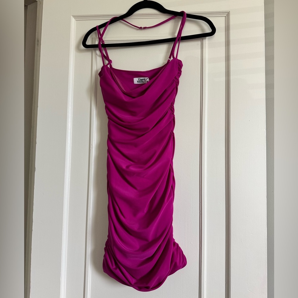 Tiger Mist Fuchsia Ruched Mini Dress